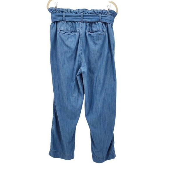 Madewell Womens 8 Pants Denim Paperbag Pants Blue Pleated High Rise Belted - Picture 3 of 9